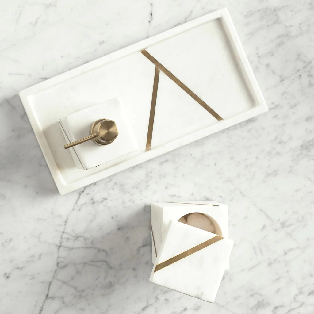 Accessoires de bain en laiton et marbre