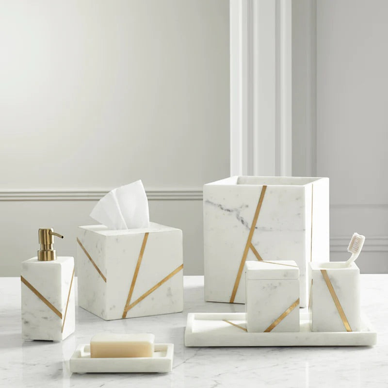 Accessoires de bain en laiton et marbre